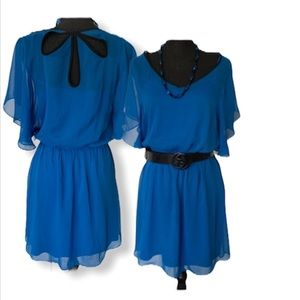 Express womens Summer dress open design back blue freestyle caped flowy new Med